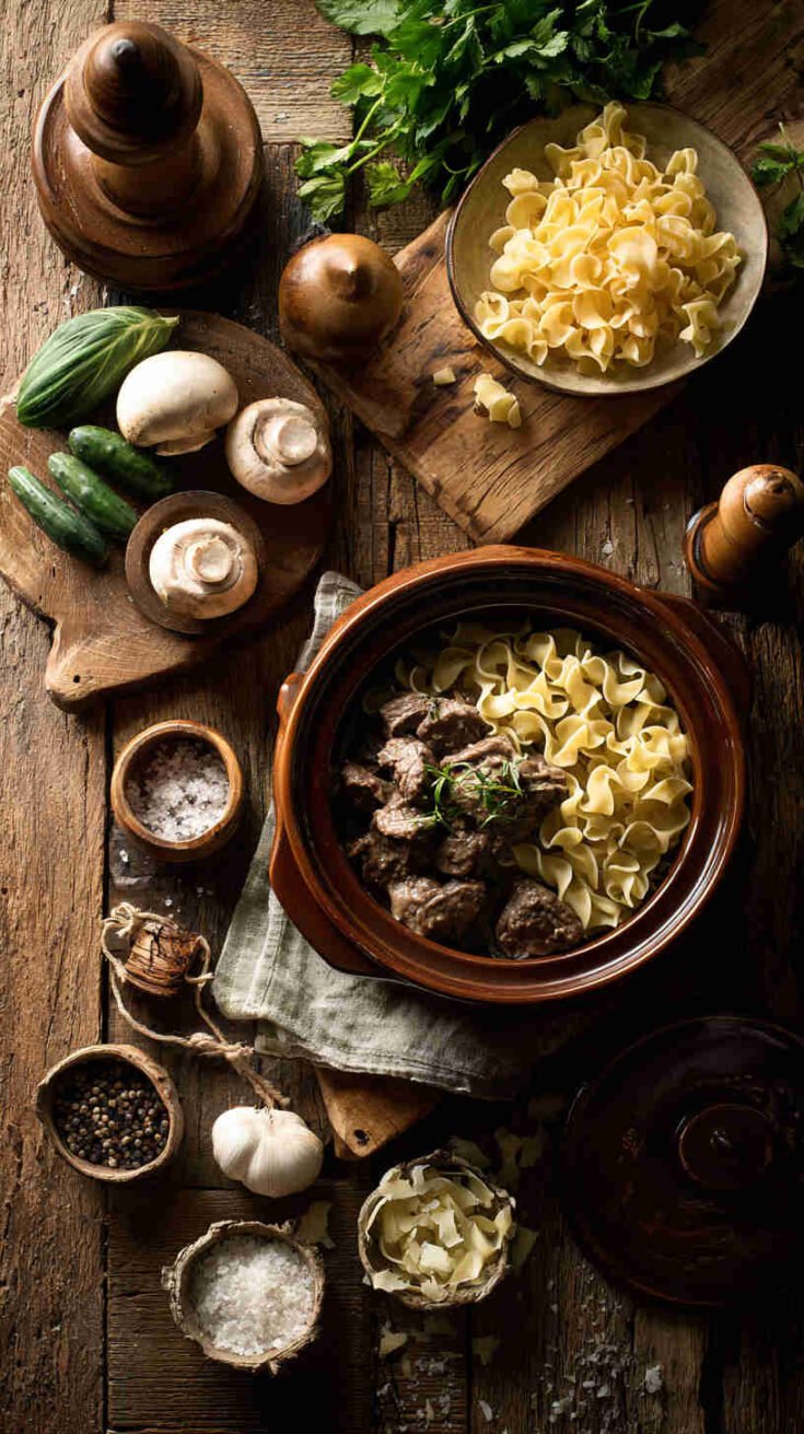 Crockpot Beef Stroganoff with Egg Pasta