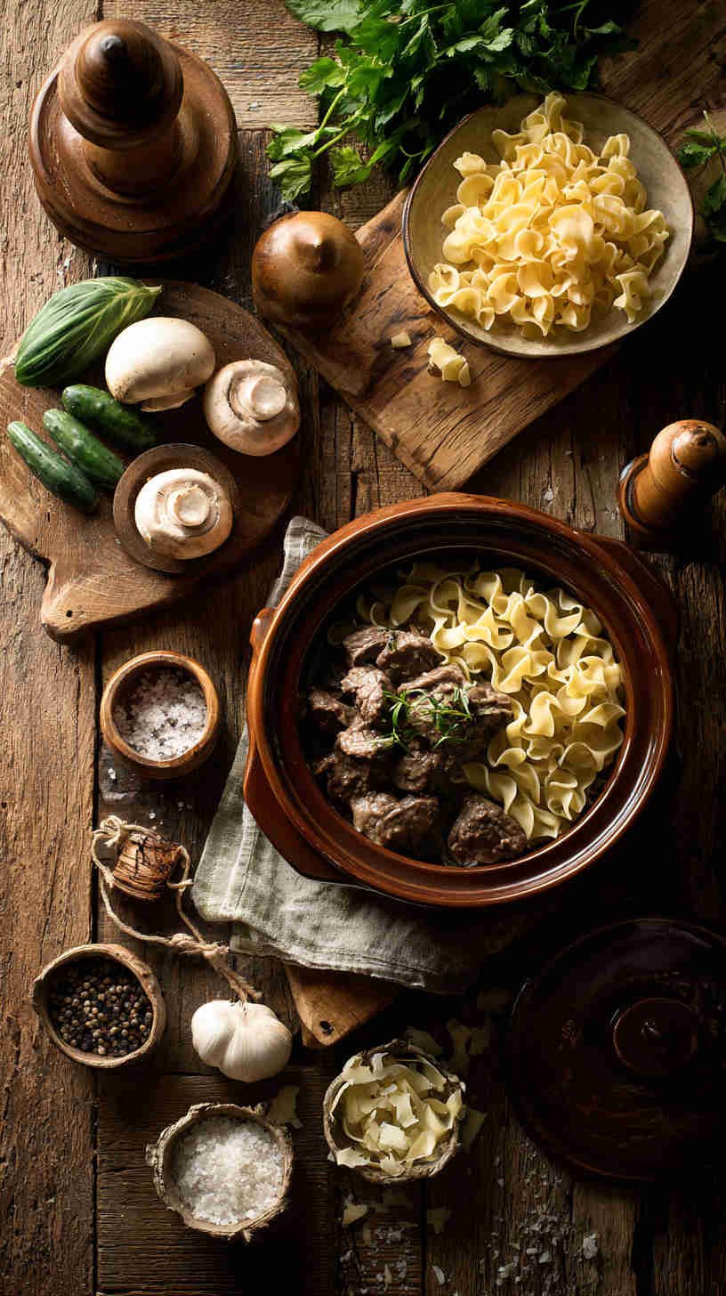 Crockpot Beef Stroganoff with Egg Pasta