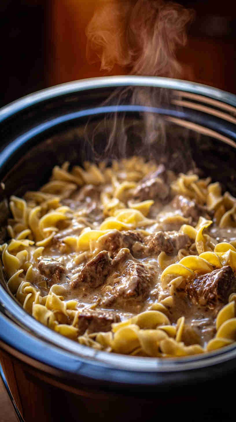 Crockpot Beef Stroganoff with Egg Pasta