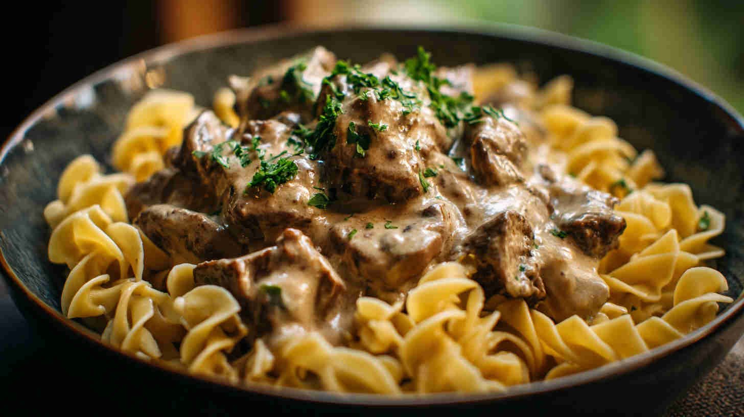 Crockpot Beef Stroganoff with Egg Pasta