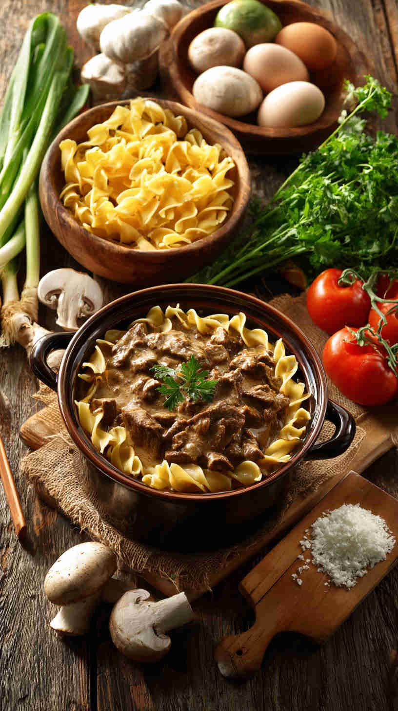 Crockpot Beef Stroganoff with Egg Pasta