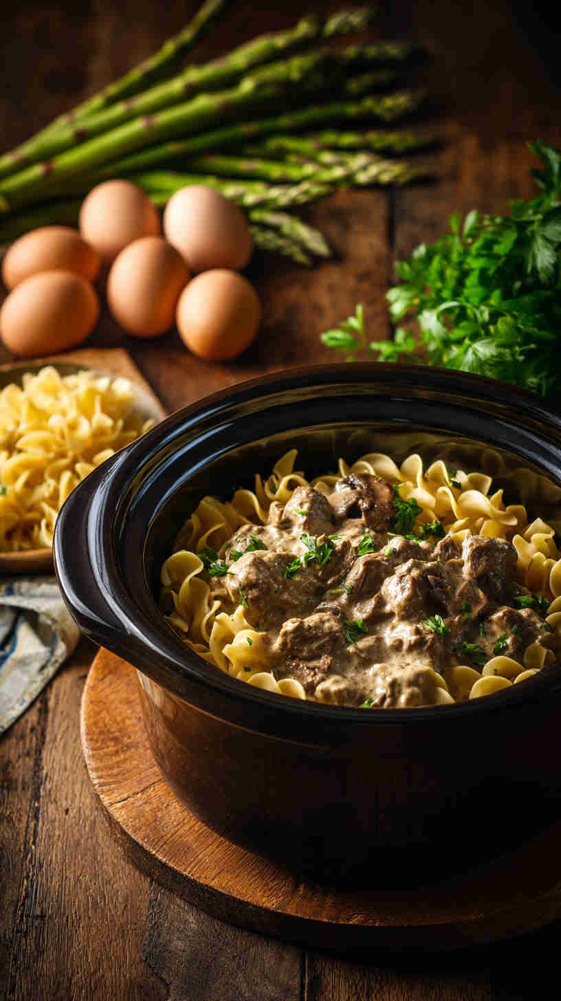 Crockpot Beef Stroganoff with Egg Pasta