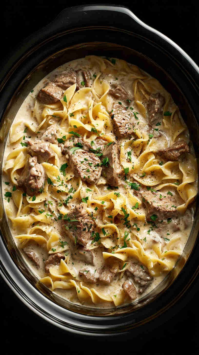Crockpot Beef Stroganoff with Egg Pasta