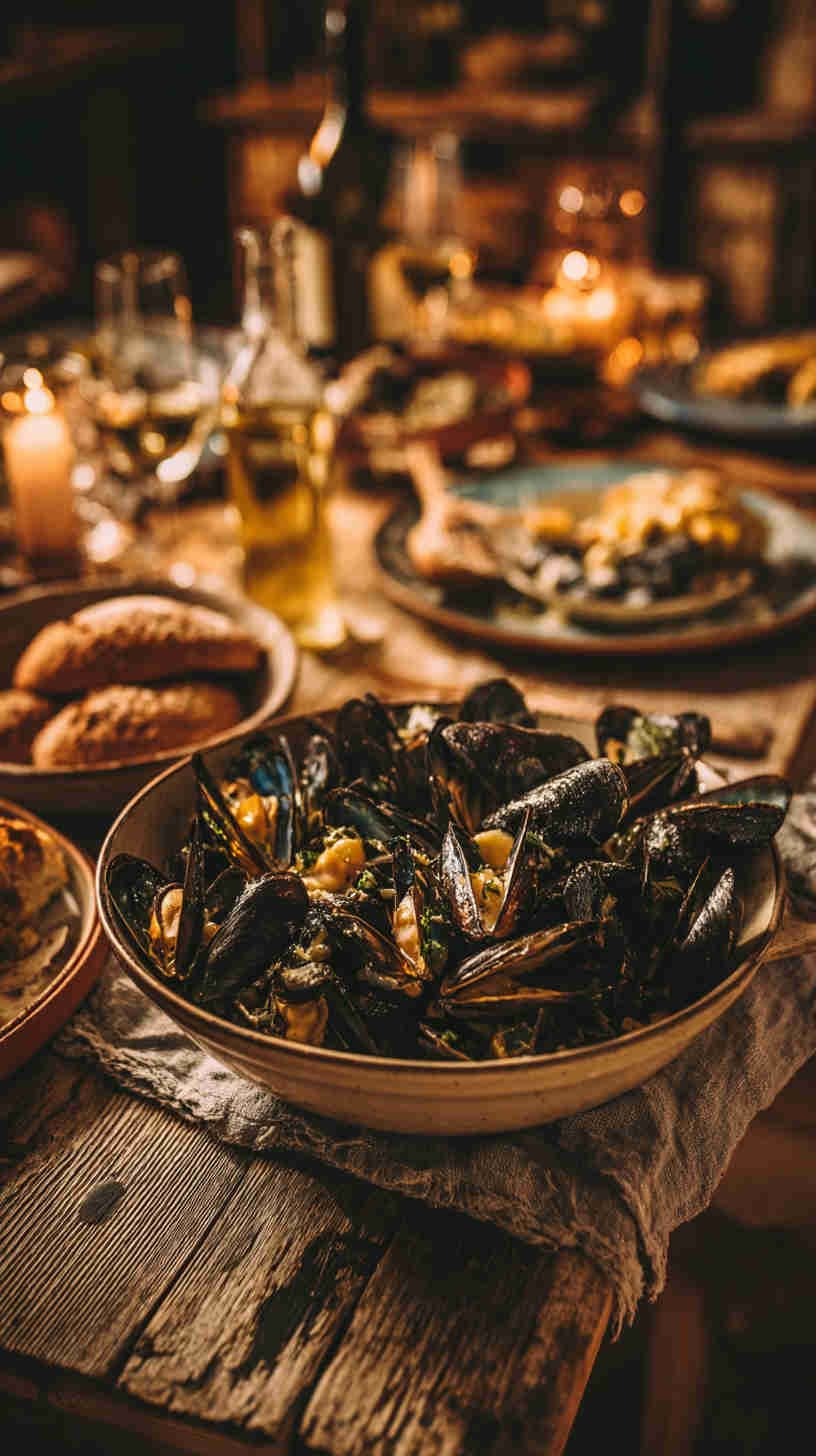 Crockpot Garlic Butter Mussels with White Wine