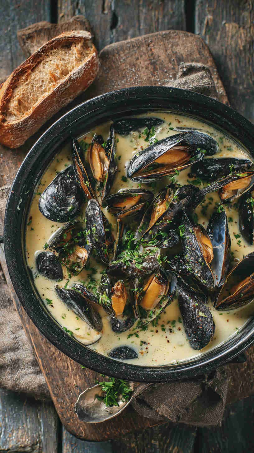 Crockpot Garlic Butter Mussels with White Wine