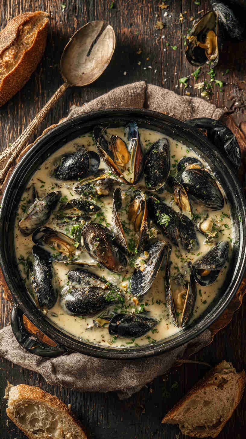 Crockpot Garlic Butter Mussels with White Wine