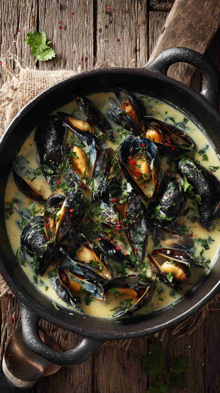 Crockpot Garlic Butter Mussels with White Wine