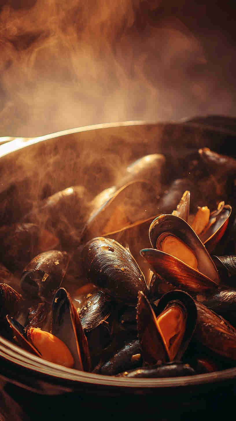 Crockpot Garlic Butter Mussels with White Wine