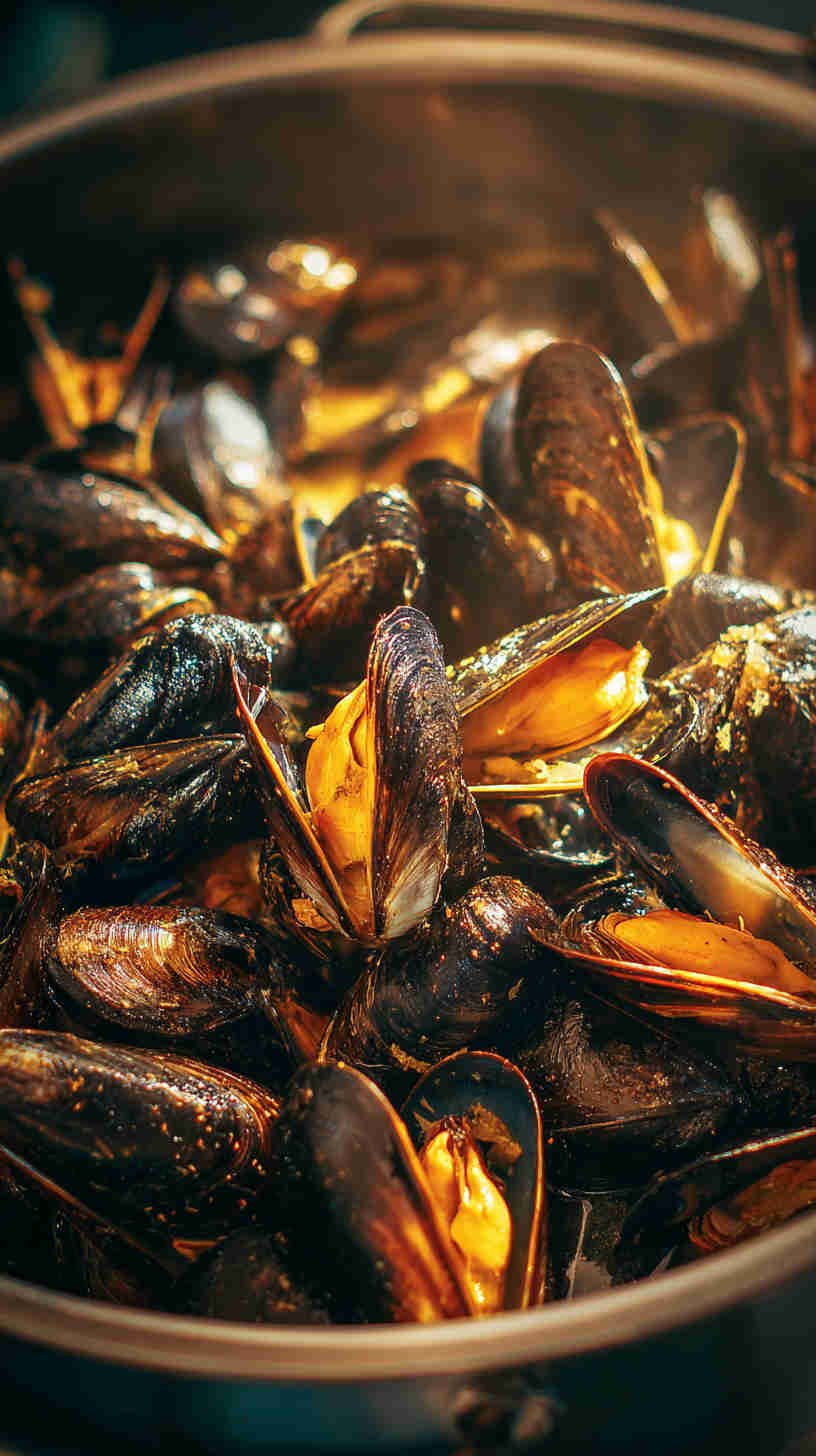 Crockpot Garlic Butter Mussels with White Wine