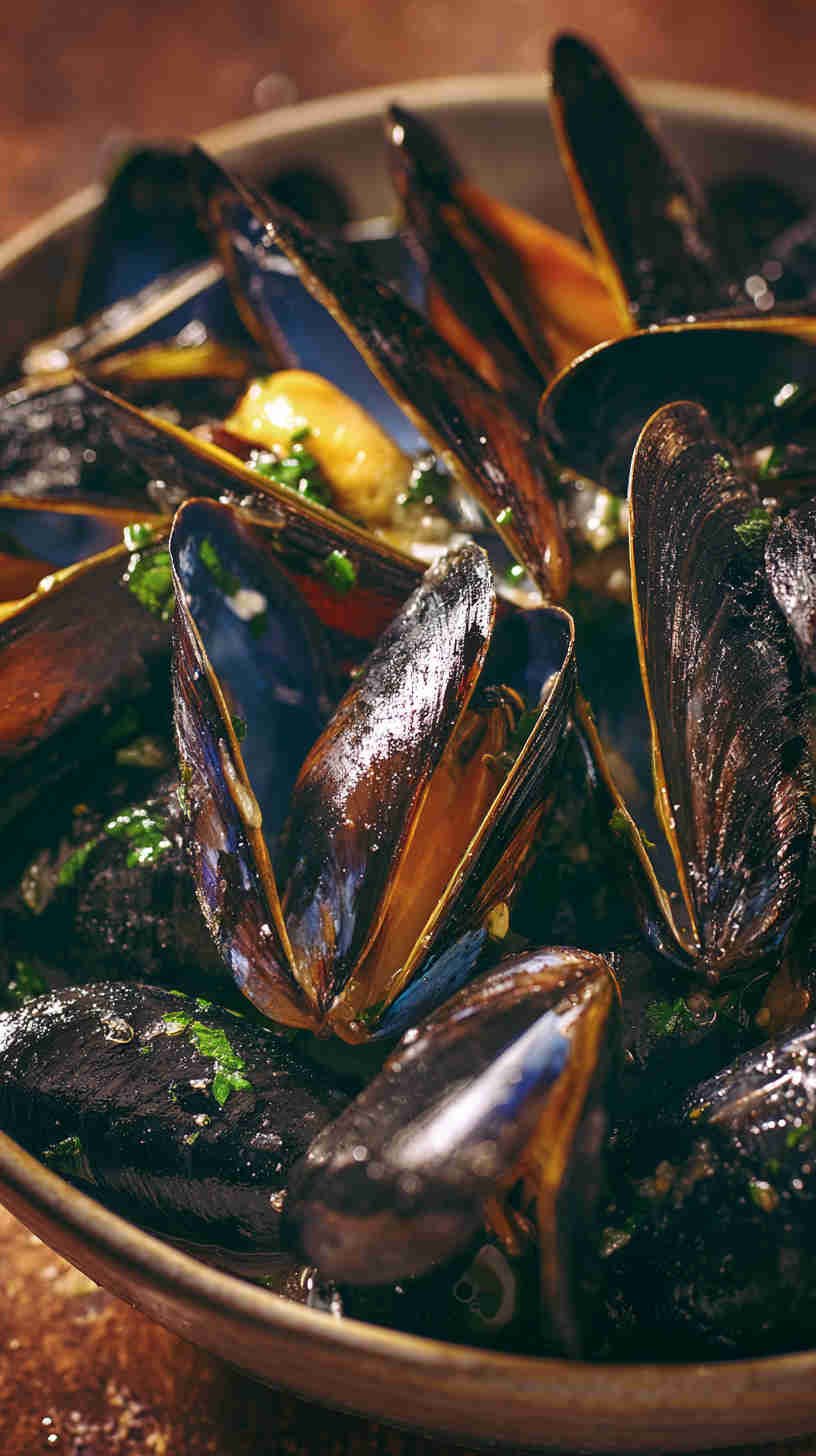 Crockpot Garlic Butter Mussels with White Wine