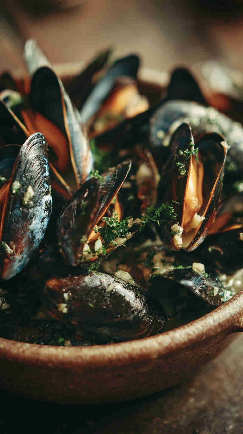 Crockpot Garlic Butter Mussels with White Wine
