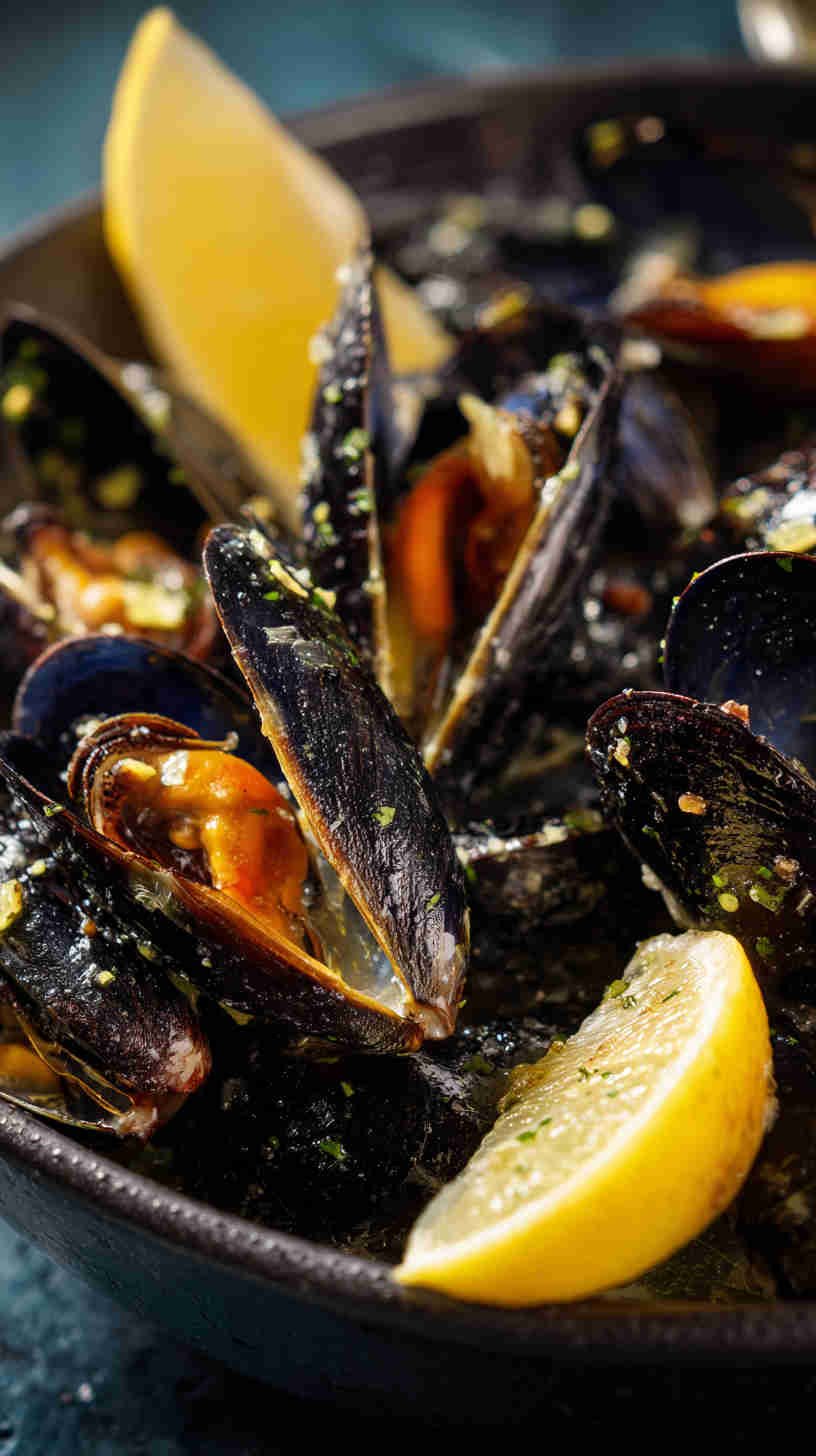 Crockpot Garlic Butter Mussels with White Wine