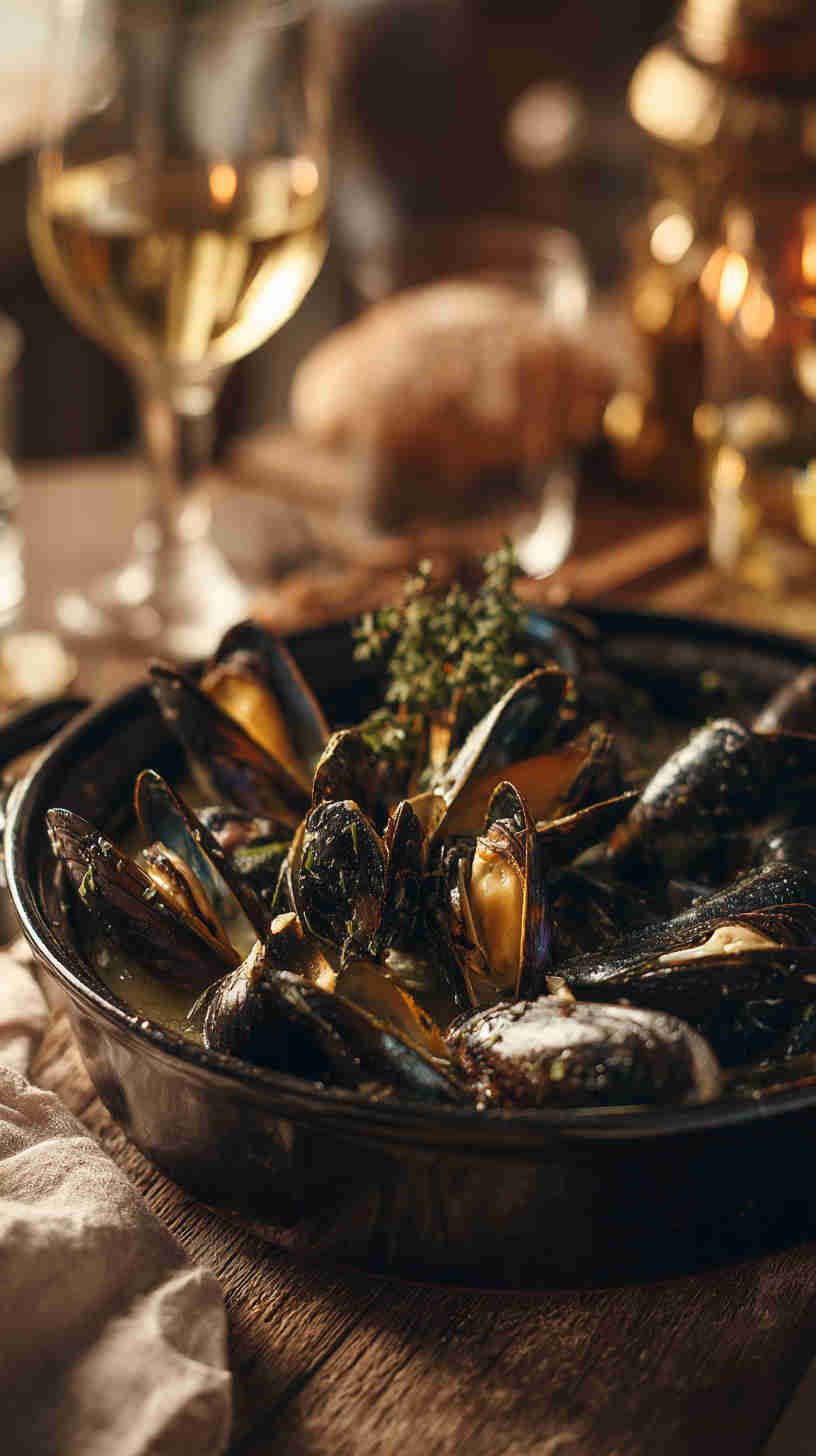 Crockpot Garlic Butter Mussels with White Wine