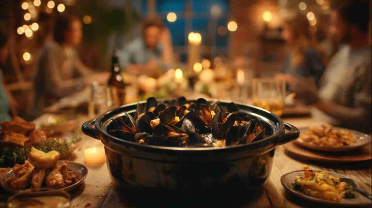 Crockpot Garlic Butter Mussels with White Wine