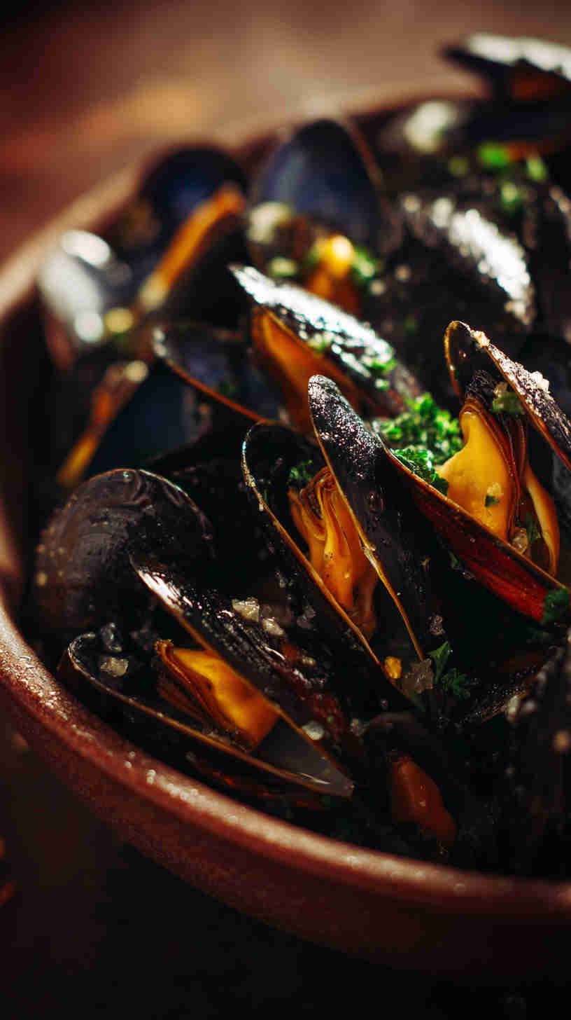 Crockpot Garlic Butter Mussels with White Wine