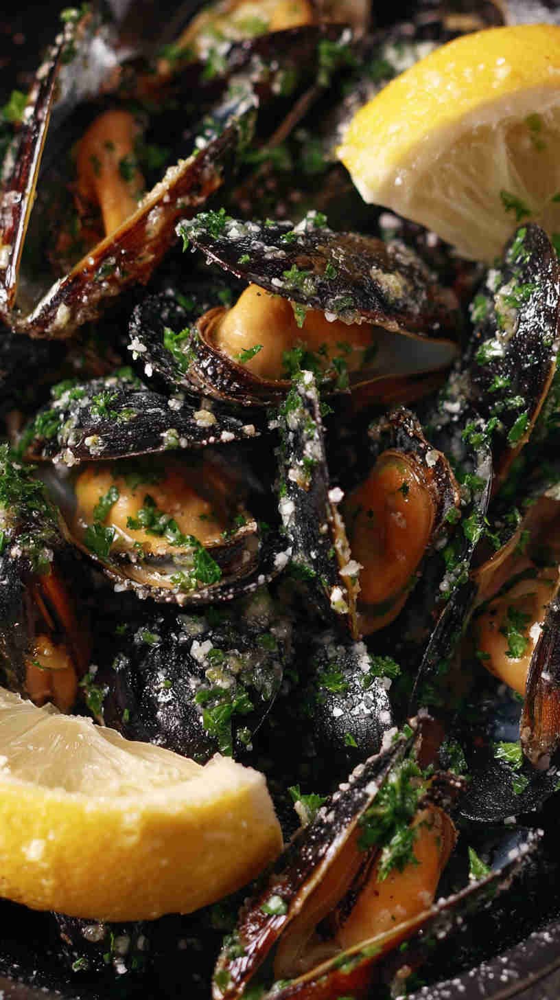 Crockpot Garlic Butter Mussels with White Wine