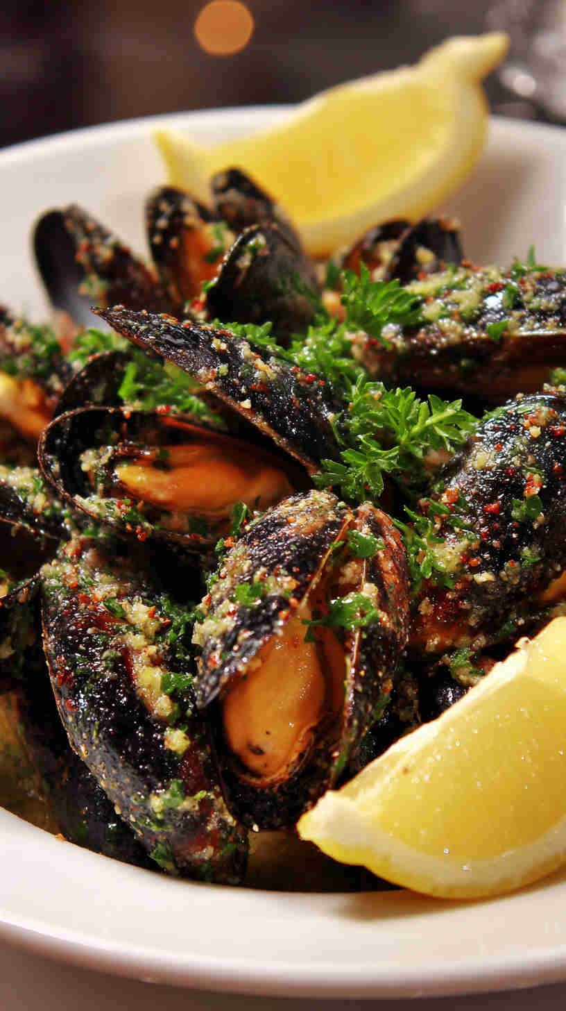 Crockpot Garlic Butter Mussels with White Wine
