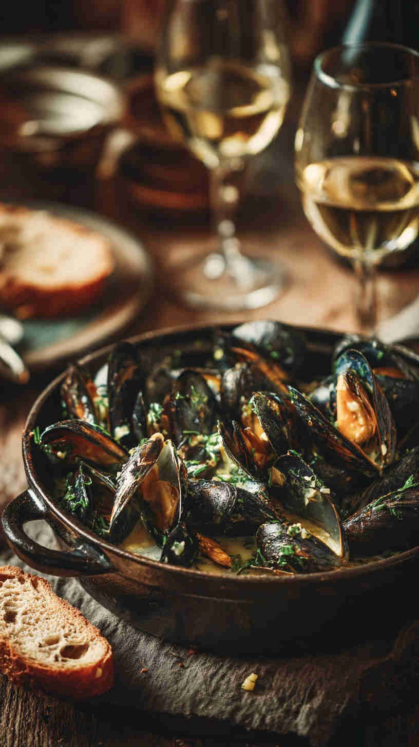 Crockpot Garlic Butter Mussels with White Wine