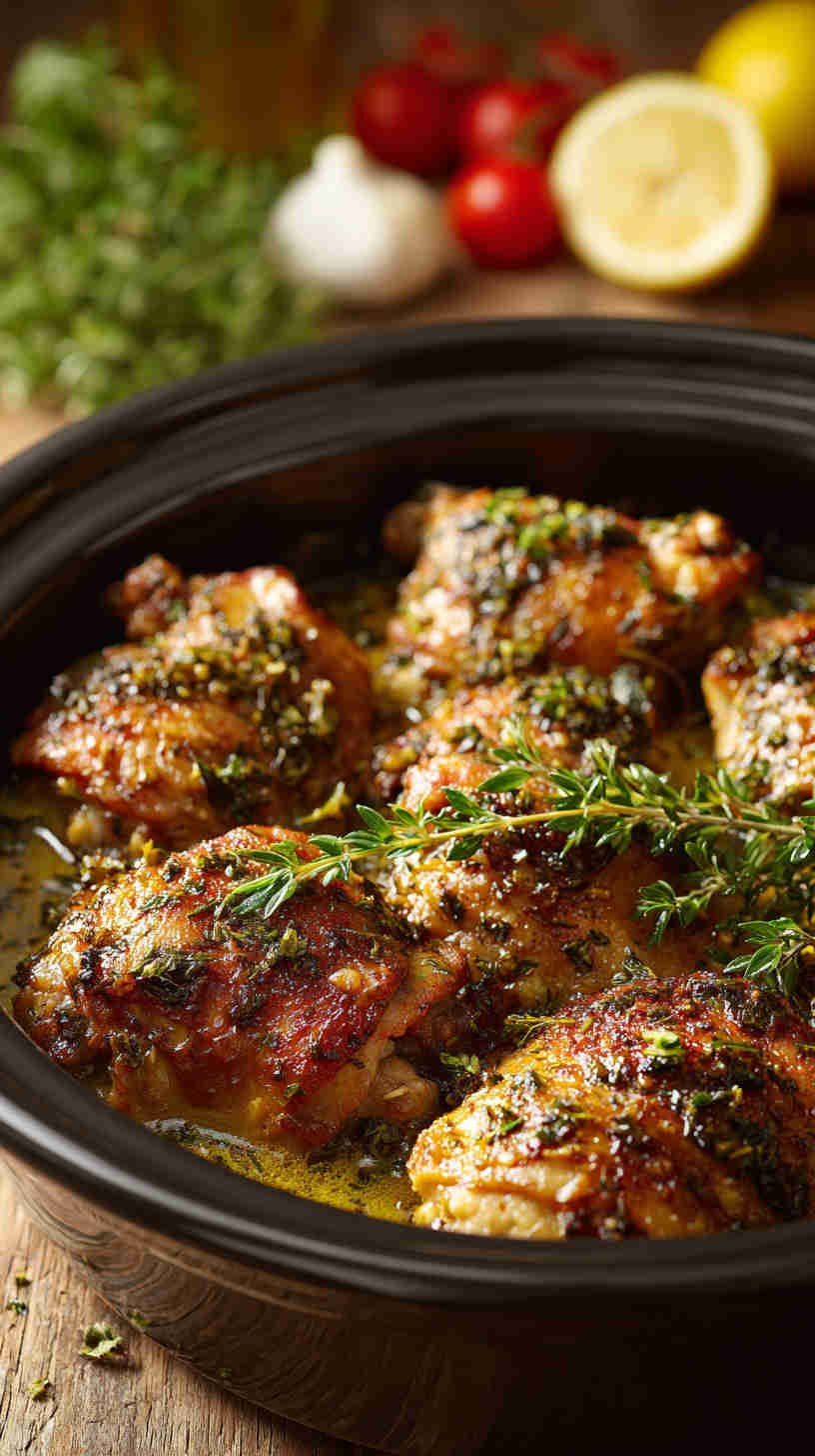Crockpot Garlic and Herb Chicken Thighs