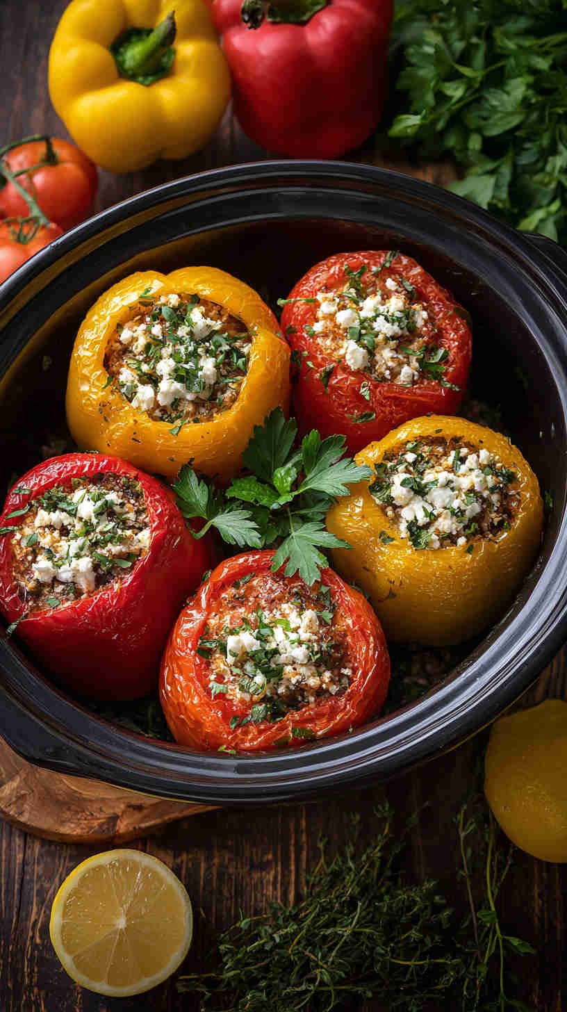 Crockpot Greek Stuffed Peppers