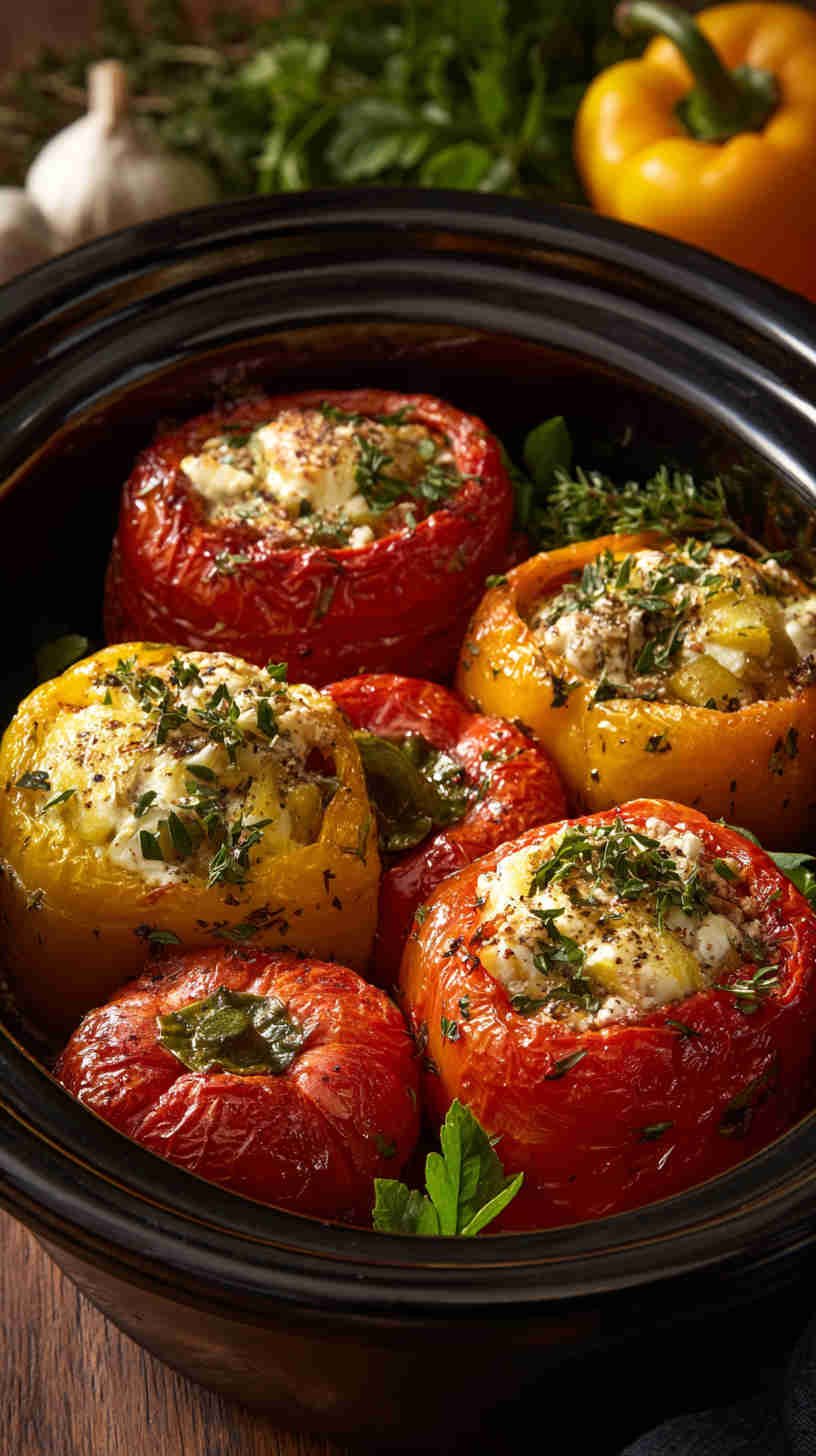 Crockpot Greek Stuffed Peppers