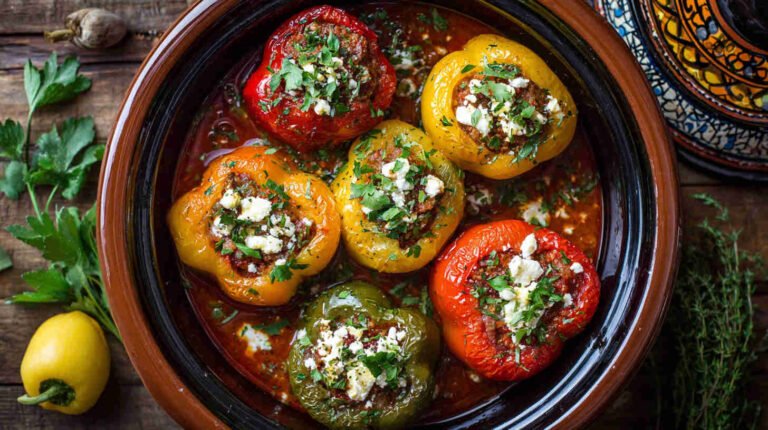 Crockpot Greek Stuffed Peppers