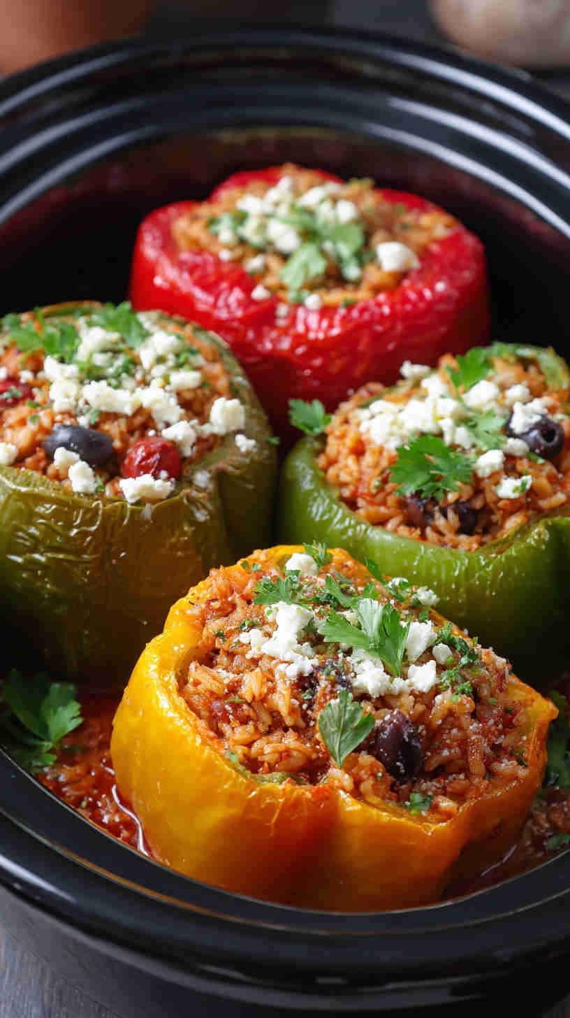 Crockpot Greek Stuffed Peppers
