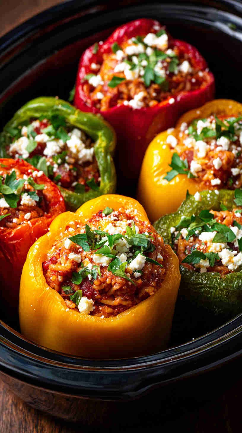 Crockpot Greek Stuffed Peppers