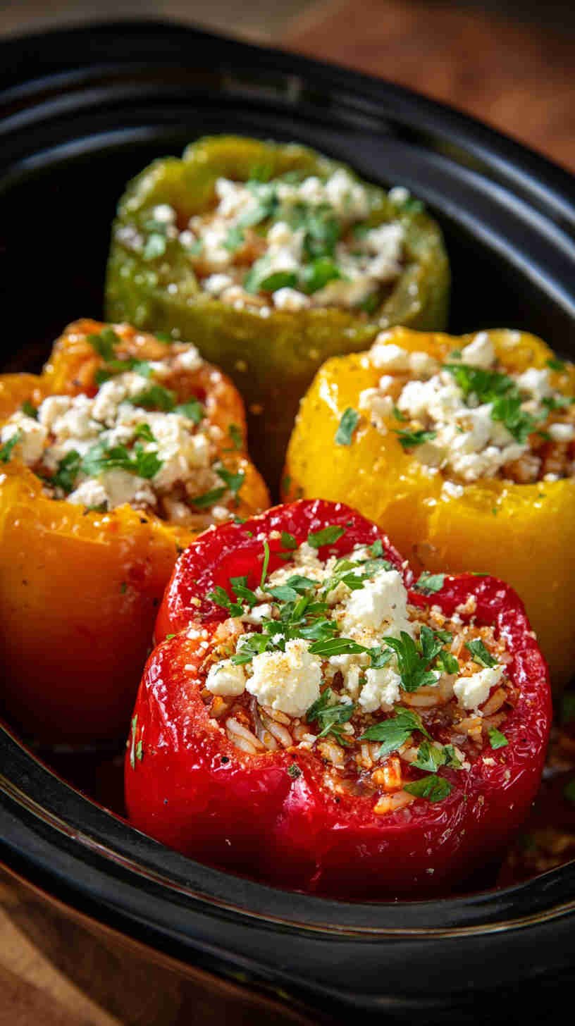 Crockpot Greek Stuffed Peppers
