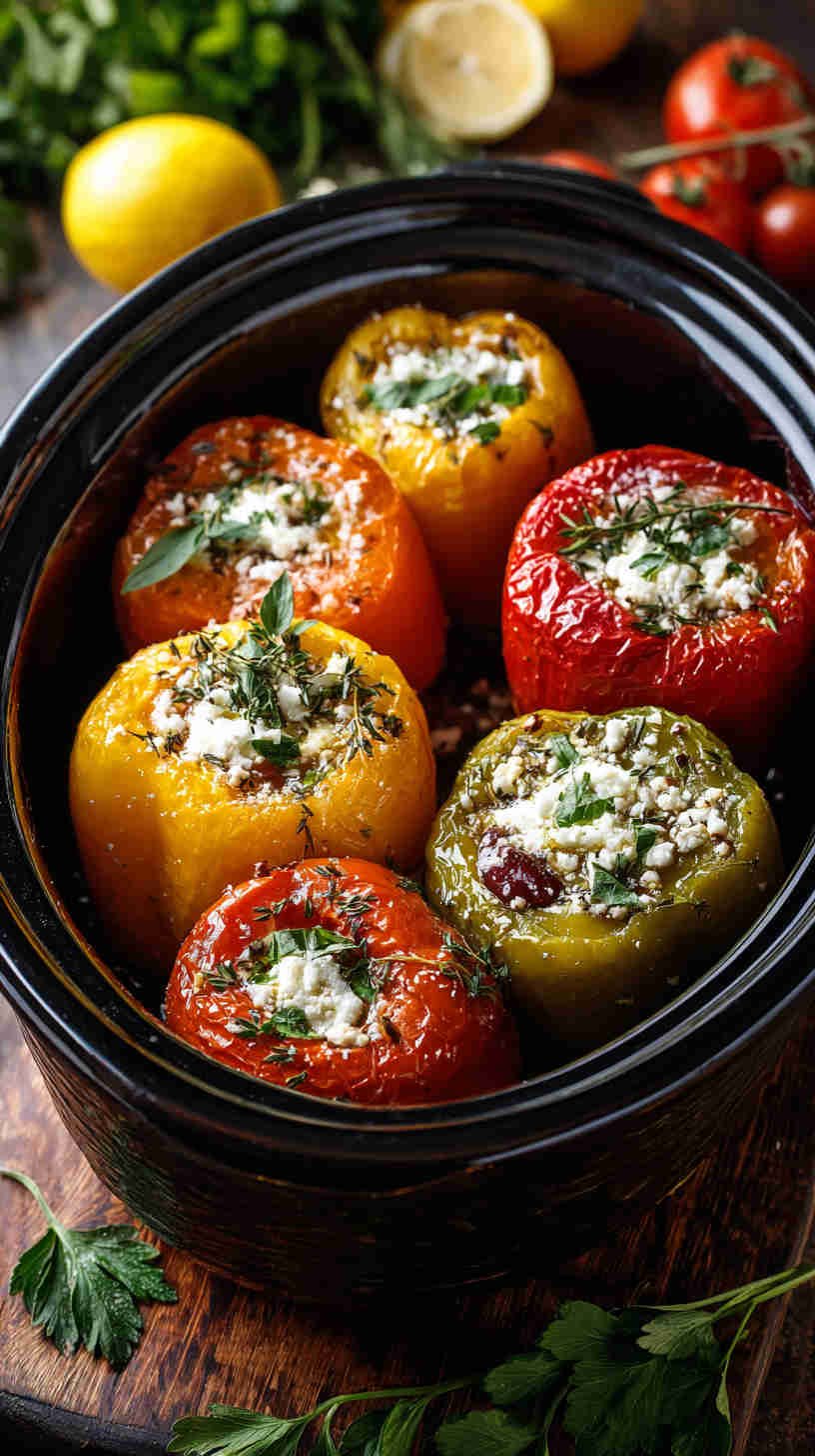 Crockpot Greek Stuffed Peppers