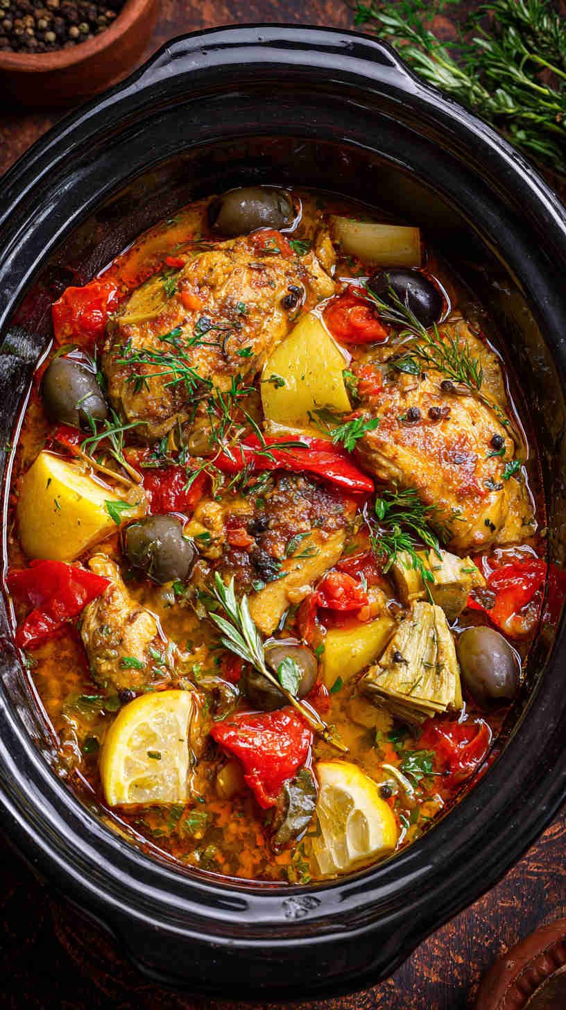 Crockpot Olive and Artichoke Chicken