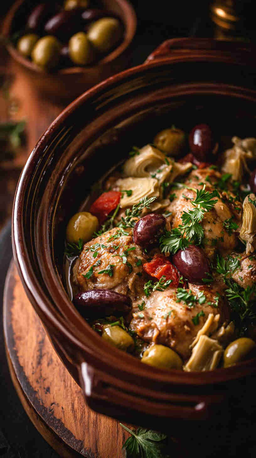 Crockpot Olive and Artichoke Chicken