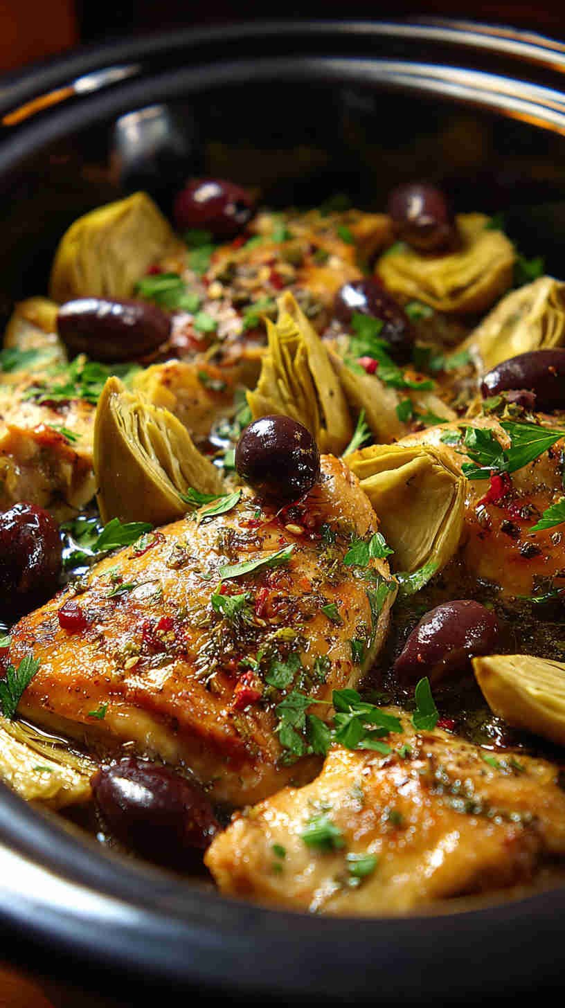 Crockpot Olive and Artichoke Chicken