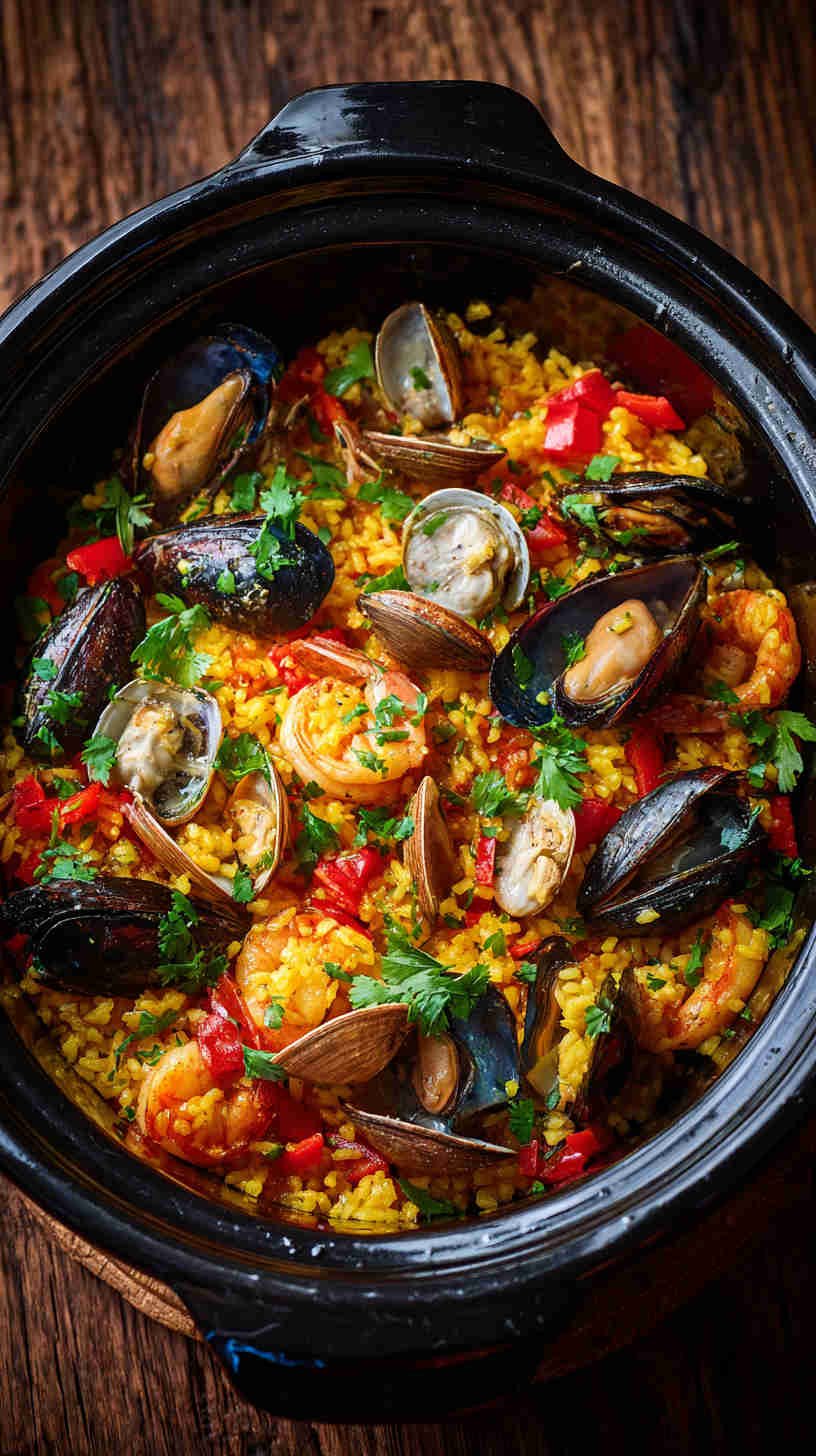 Crockpot Seafood Paella with Saffron Rice