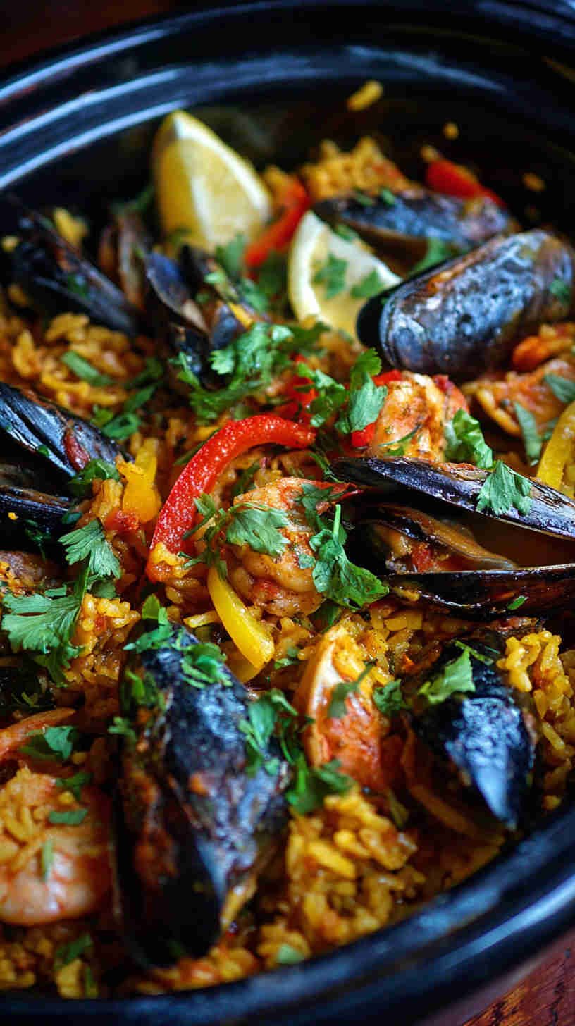Crockpot Seafood Paella with Saffron Rice