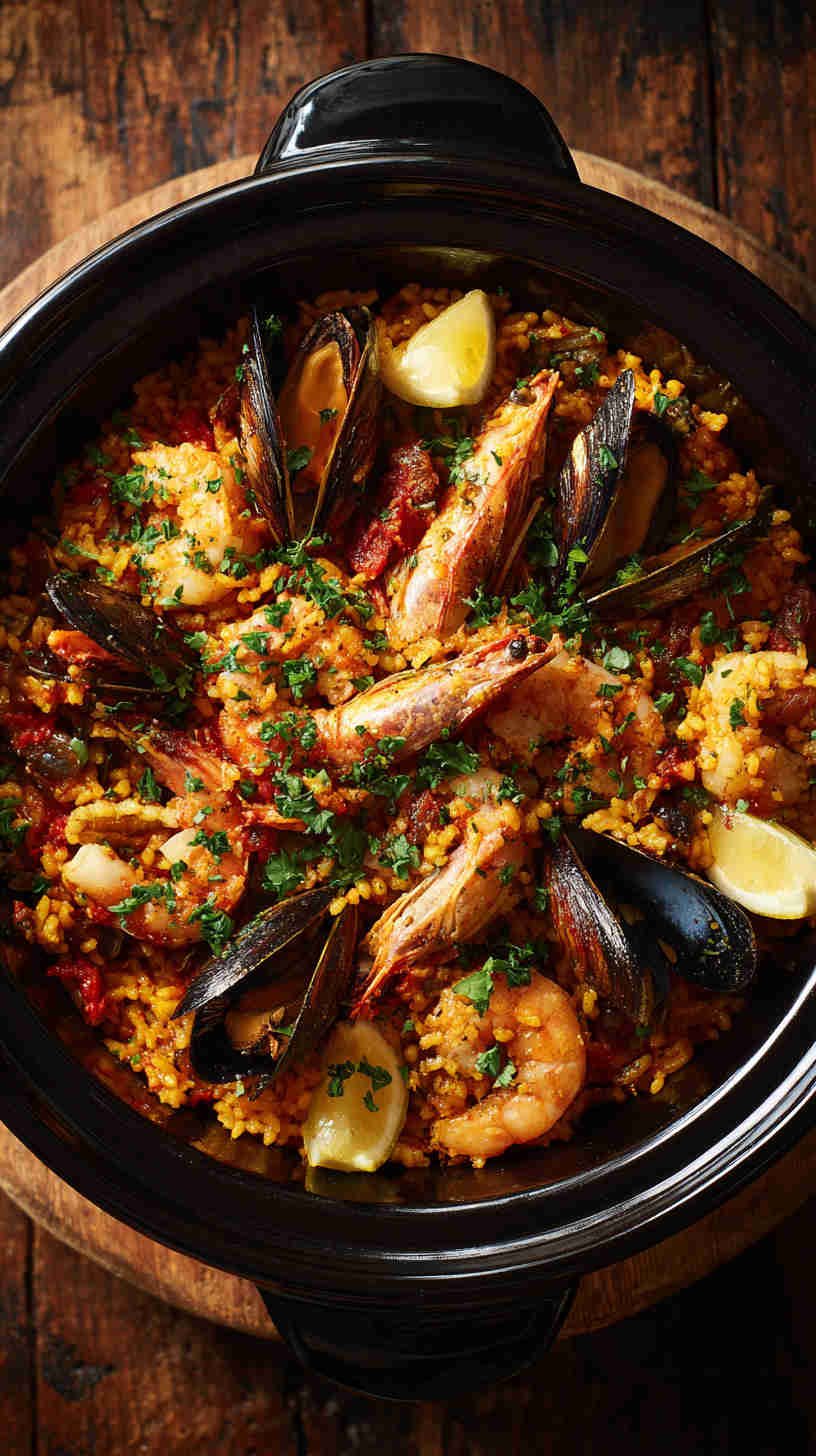 Crockpot Seafood Paella with Saffron Rice