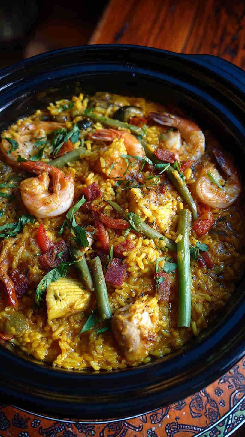Crockpot Seafood Paella with Saffron Rice