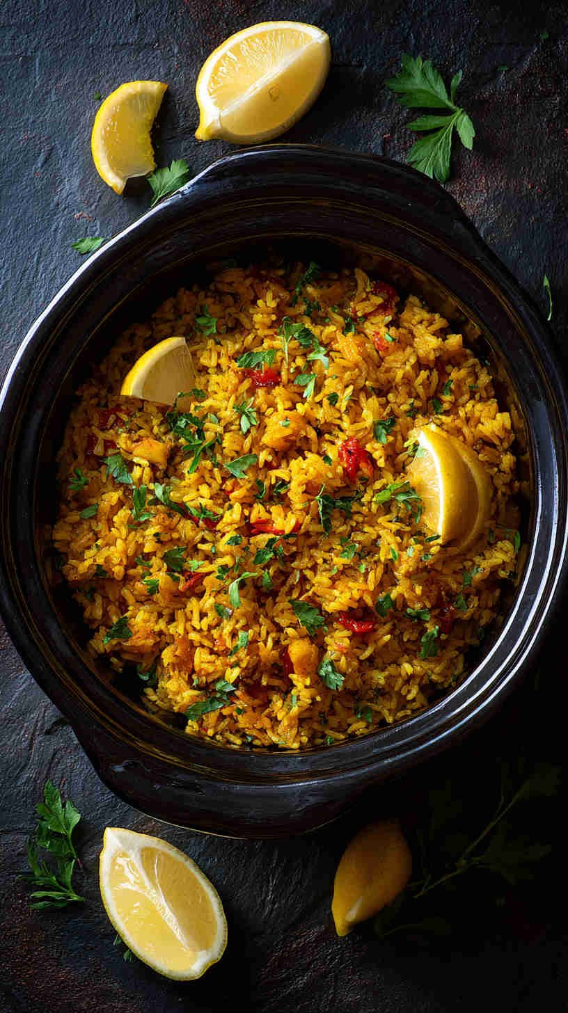 Crockpot Seafood Paella with Saffron Rice