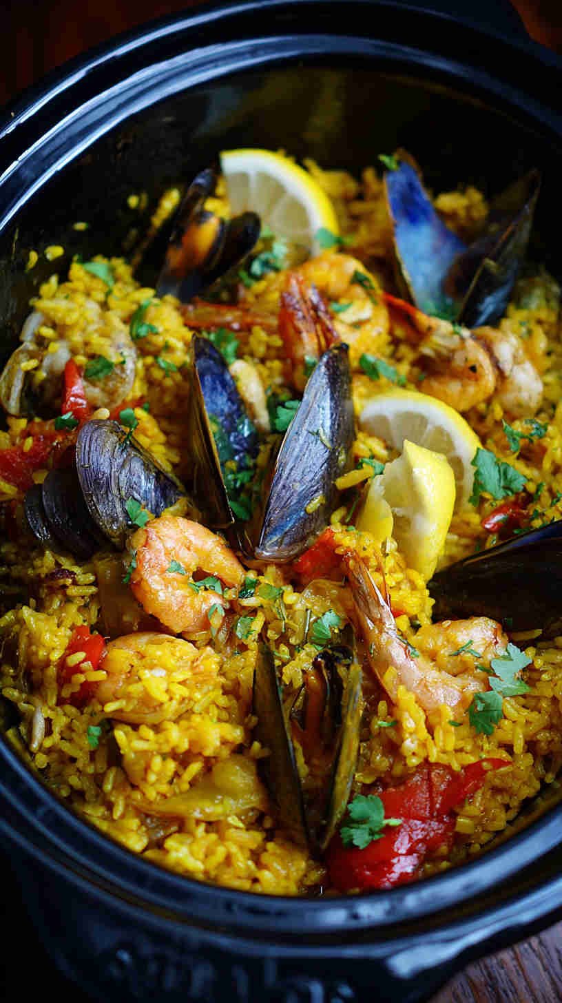 Crockpot Seafood Paella with Saffron Rice