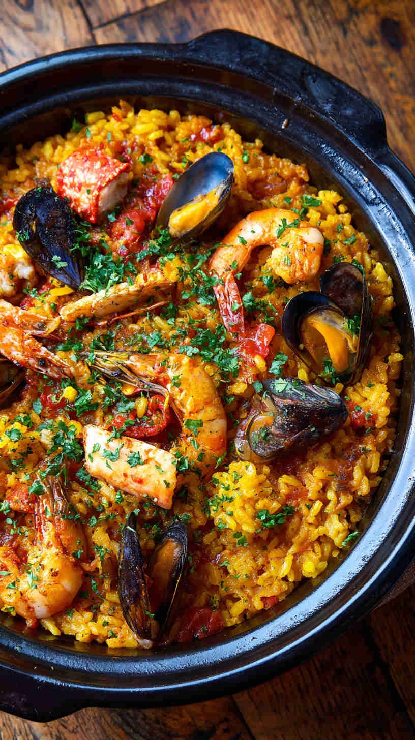 Crockpot Seafood Paella with Saffron Rice