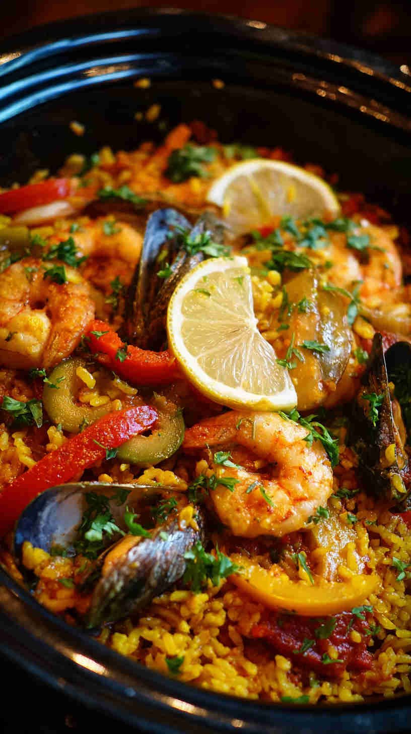 Crockpot Seafood Paella with Saffron Rice