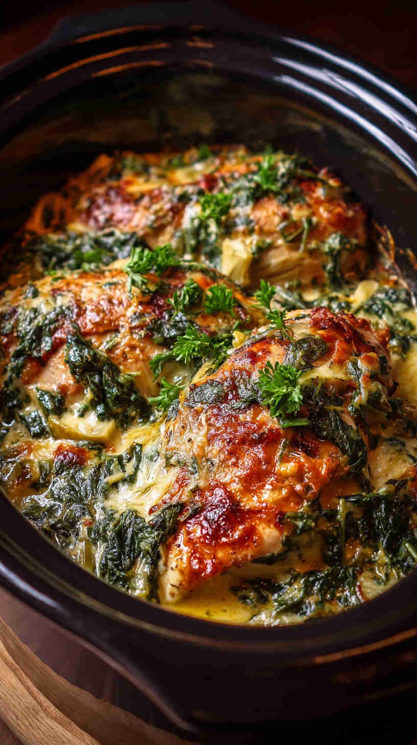 Crockpot Spinach and Artichoke Chicken