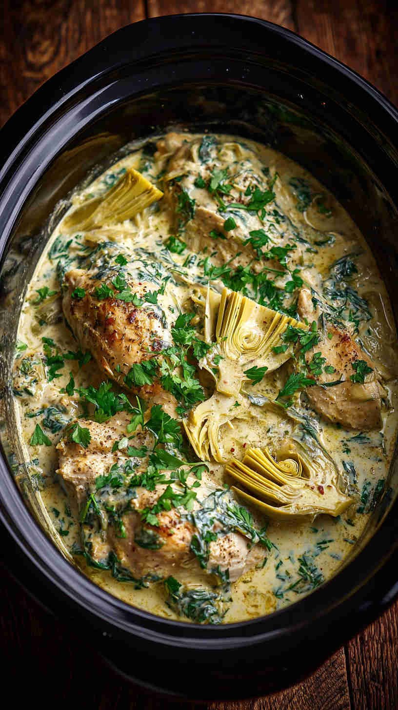 Crockpot Spinach and Artichoke Chicken
