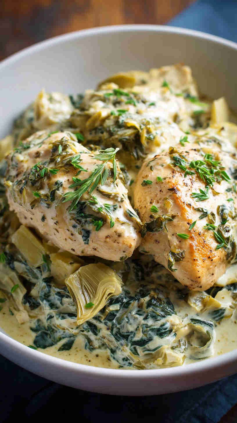 Crockpot Spinach and Artichoke Chicken