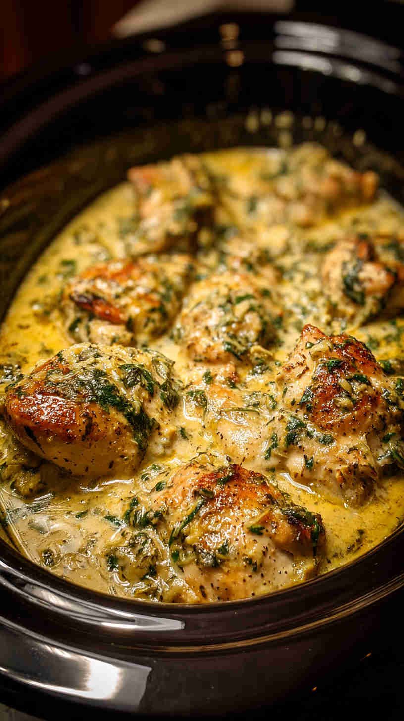 Crockpot Spinach and Artichoke Chicken