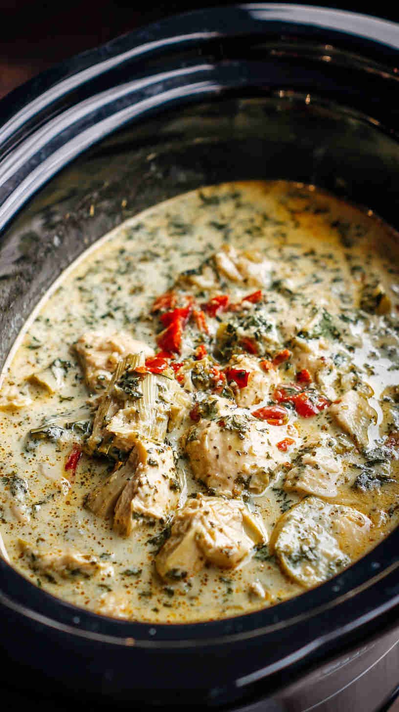 Crockpot Spinach and Artichoke Chicken