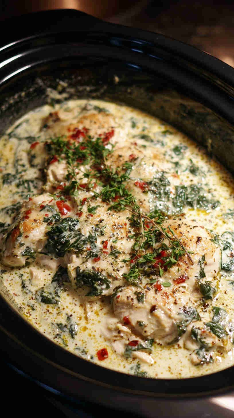 Crockpot Spinach and Artichoke Chicken