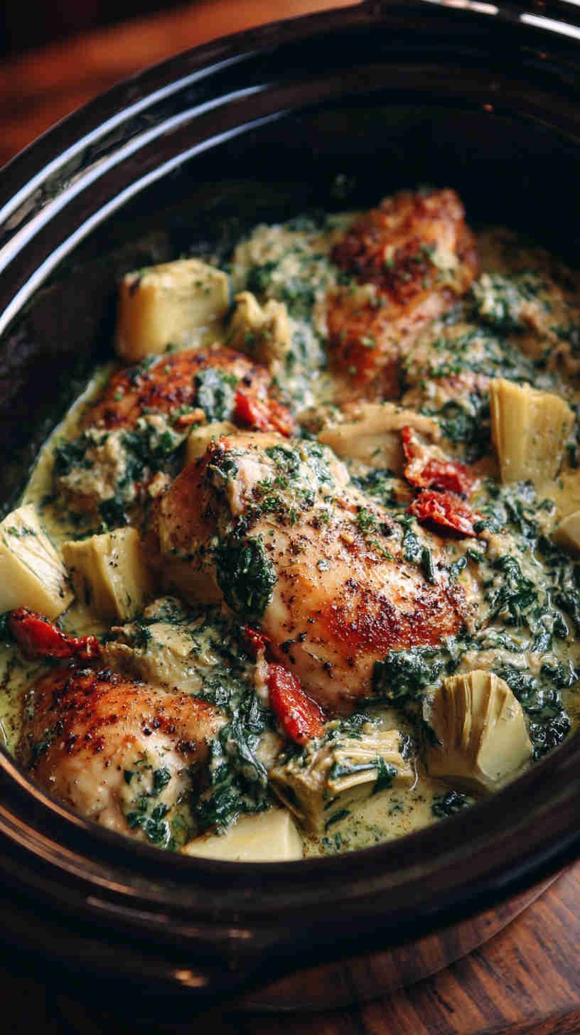 Crockpot Spinach and Artichoke Chicken