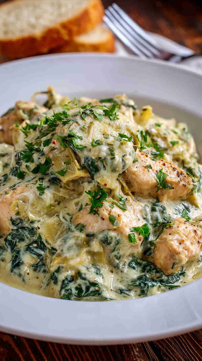 Crockpot Spinach and Artichoke Chicken