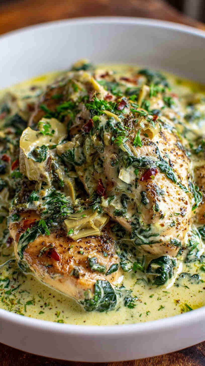 Crockpot Spinach and Artichoke Chicken